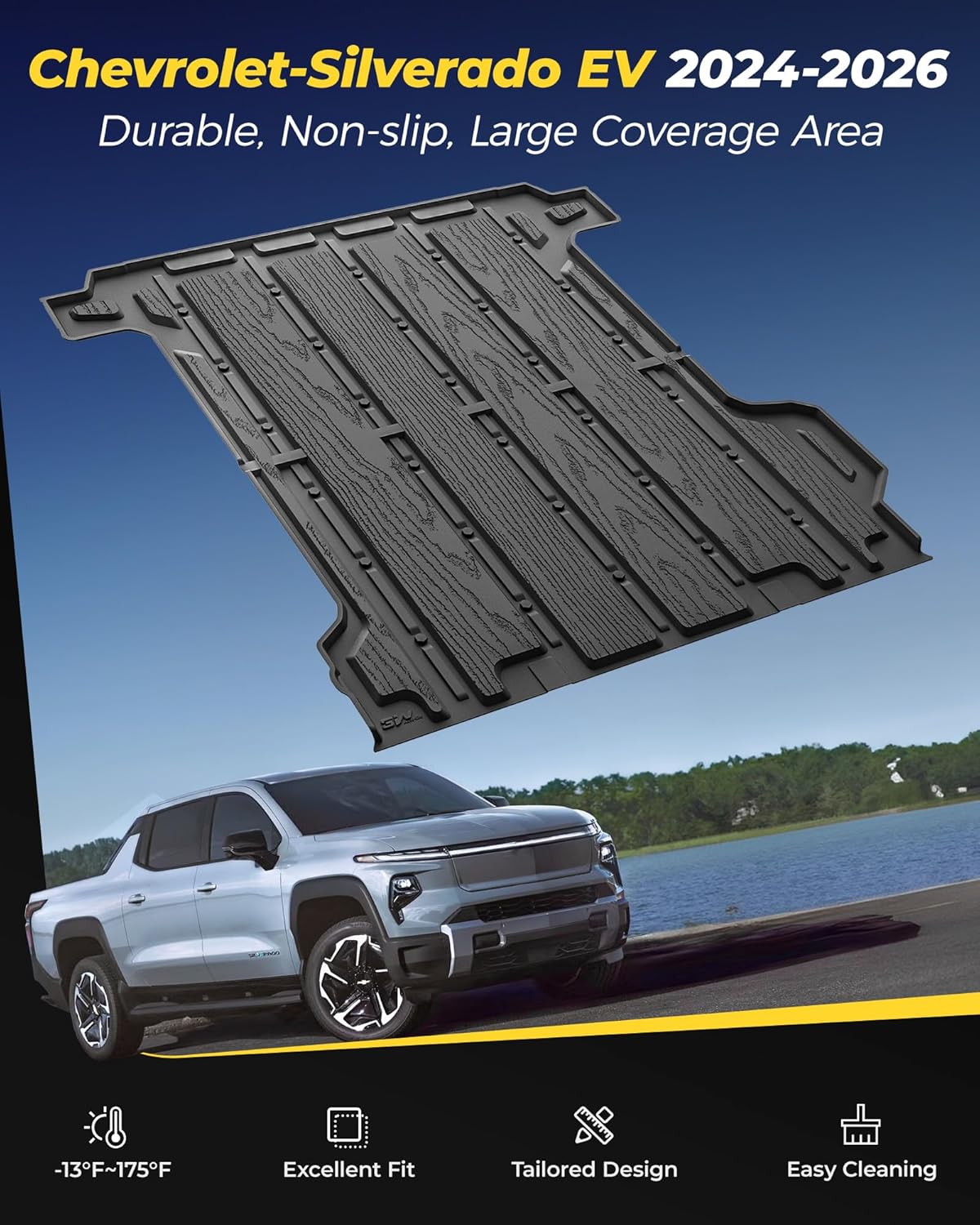 3W Trunk Bed Mat Fit for Silverado EV/GMC Sierra EV/Sierra EV Denali 2024 2025 2026 All Weather TPE Custom Fit Bed Liner for Silverado EV/GMC Sierra EV/Sierra EV Denali