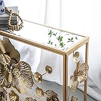 Vista 7 de A&B Home - Mesa consola dorada con parte superior de vidrio espejado, mesa consola moderna de mediados de siglo con marco de metal para sala