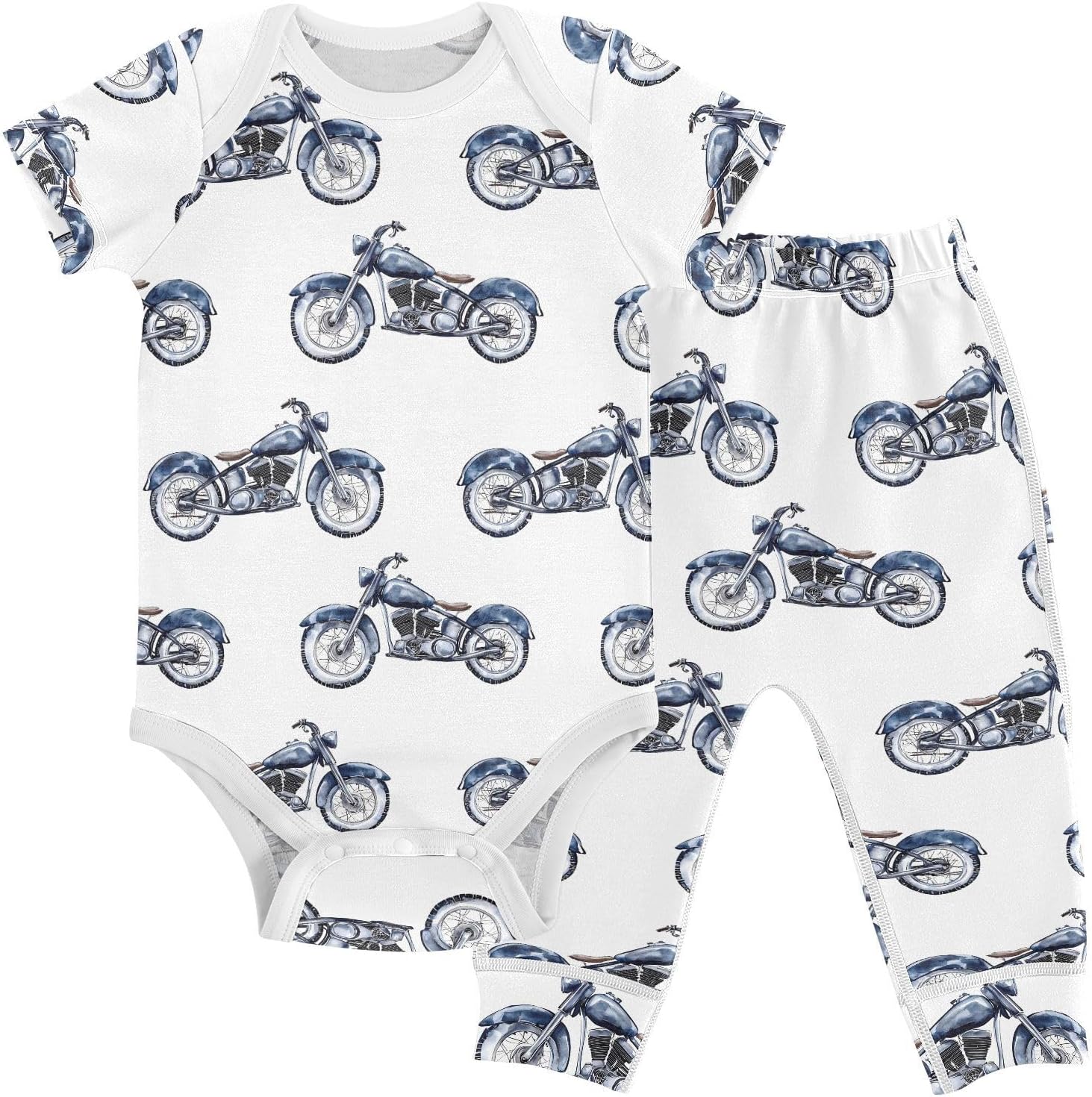 vvfelixl Baby Clothes Classic Blue Choppers Baby Bodysuits Set Unisex Short Sleeve Babys Pants Sets 0-3M