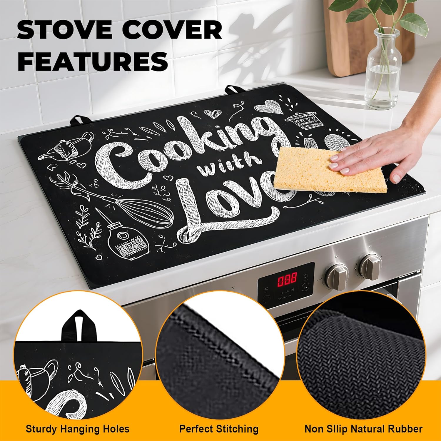 Stove Top Cover for Home Decoration Kitchen Pad Washable Cooktop Covers Countertop Stove Protector Mat for Home Kitchen Cooktops (Cooking with love, 30"x21")