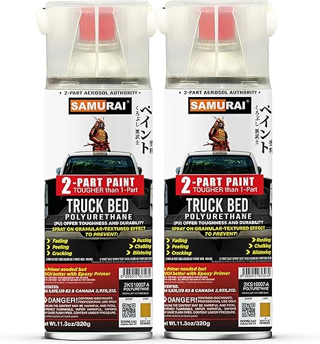SAMURAI Pintura en aerosol de poliuretano con textura granular para caja de camioneta, 2 piezas, 11.3 onzas, resistente a los rayos UV y a la