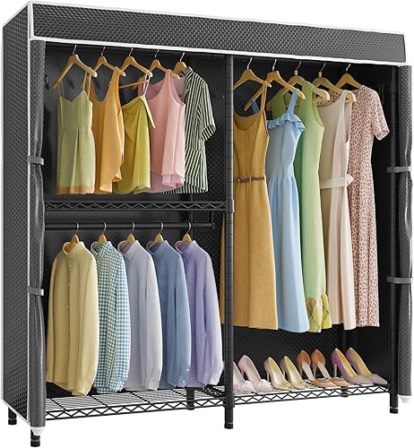 Miniatura 12 de VIPEK V4C Perchero de Ropa con Funda, Armario Portátil de Servicio Pesado, Perchero de Ropa de Metal Ajustable para Colgar Ropa con Barras Colgantes