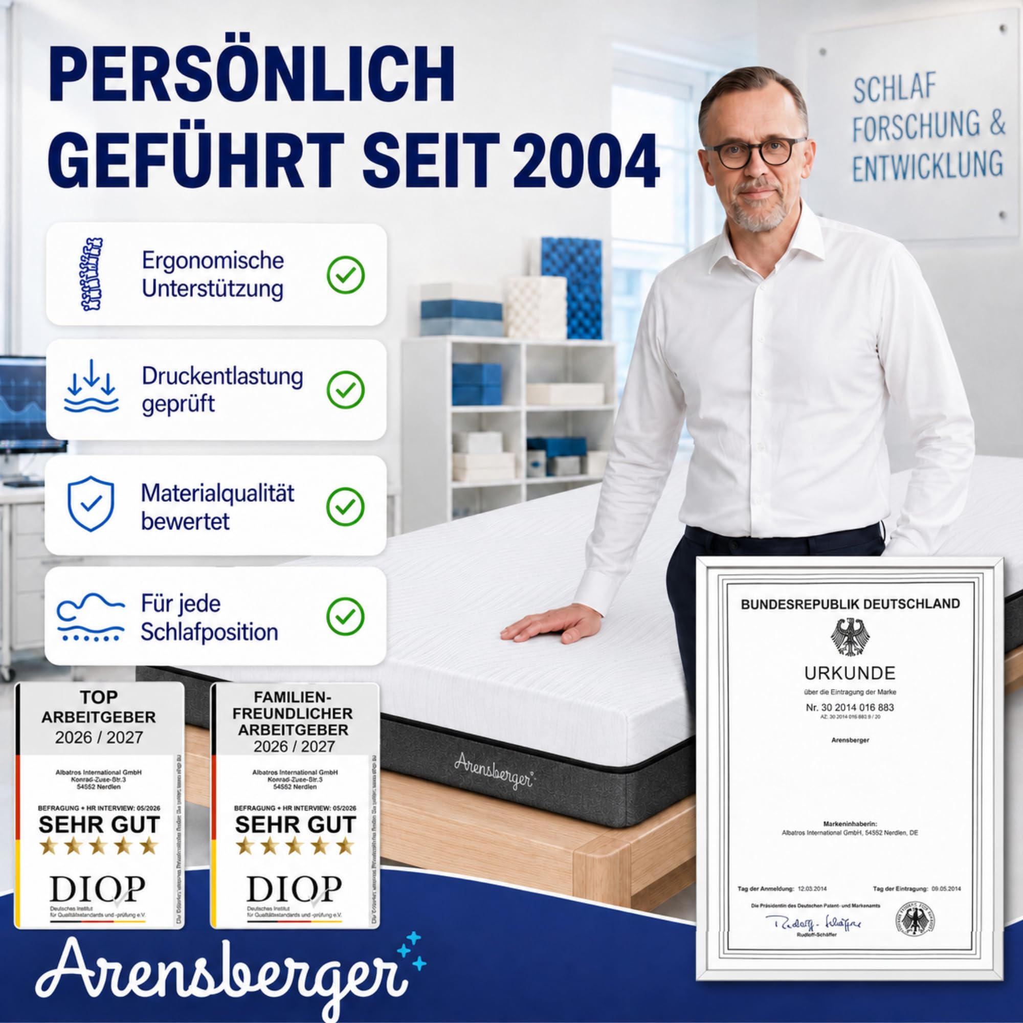 Arensberger Matratze SARA 140x200cm Höhe 16cm | NANOCELL® Gel-Schaum | Mittelfest H3 | Premium-Bezug 240g/m² | 60°C waschbar | Kaltschaum-Matratze 140x200 | Note 1,1 | Öko-Tex Zertifiziert