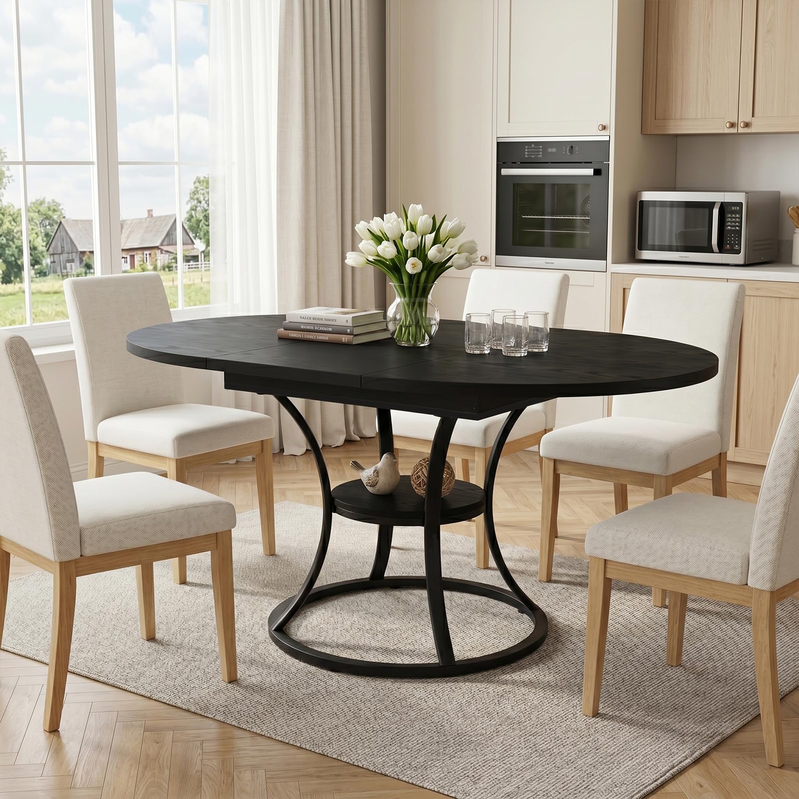 Extending Round to Oval Dining Table, Seats 4–8 People 108-148cm, Black