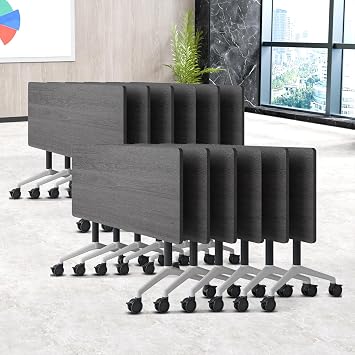 Folding Conference Table, Conference Room Tables Foldable Large Meeting Seminar Table on Wheels,Flip Top Boardroom Training Tables for Office, Classroom,Meeting 12, Grey, 70.8