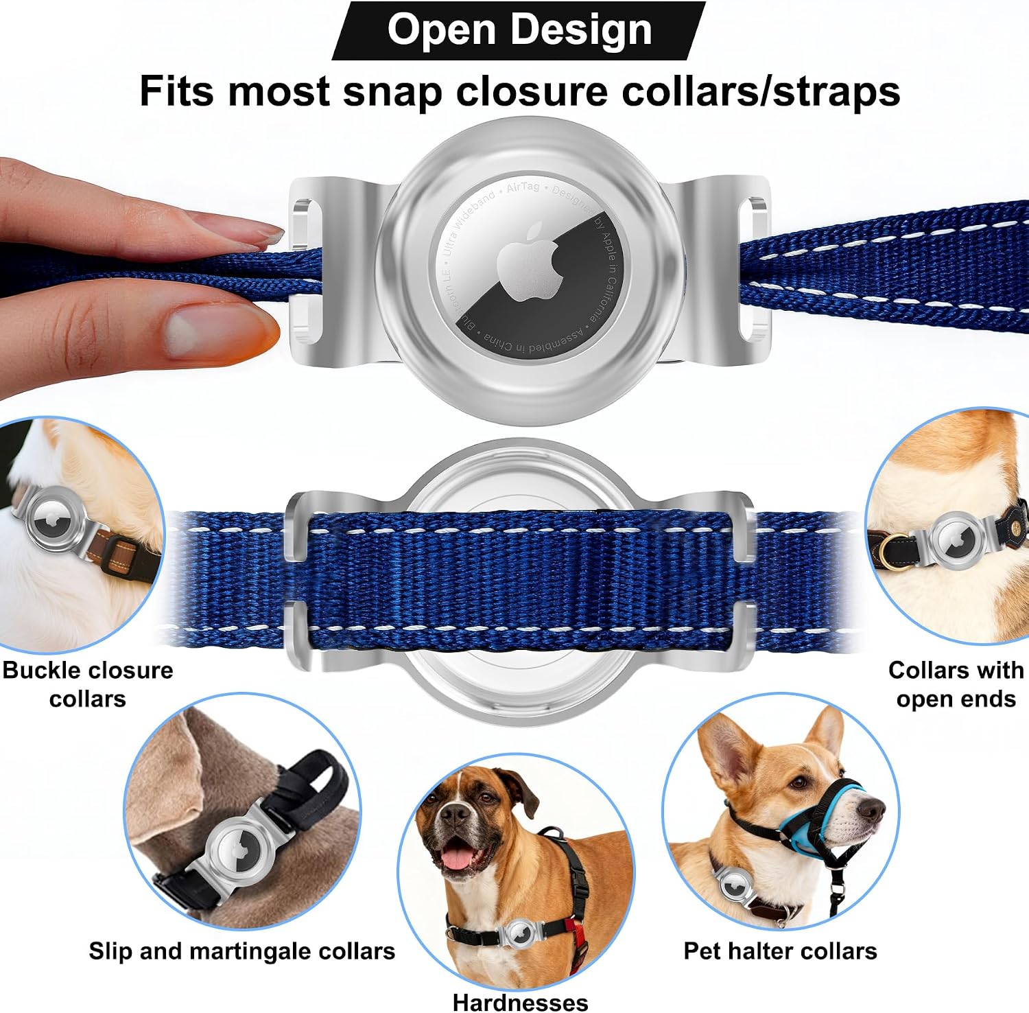 SANKALA Airtag Dog Collar Holder, Chew-Proof Stainless Steel & Waterproof Airtag Holder, Slide-On Opening Design, Fits Snap Closure Collars, Full Coverage Protective Case (Medium, 1 Pack) image 2