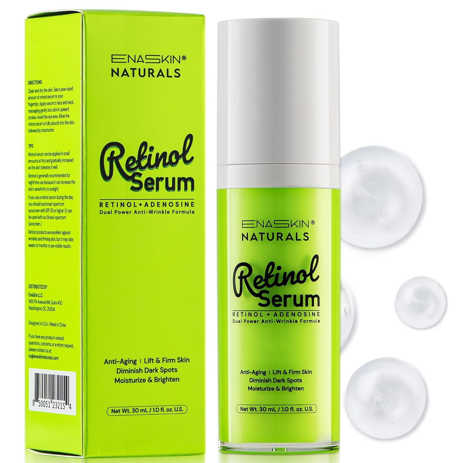 Anti-Wrinkle Retinol Serum for Face: Anti Aging Firming Skin Treatment with Hyaluronic Acid & Collagen – Deep Hydration Facial Care for Women Over 30，Daily & Night Use, 1.0 fl.oz