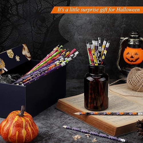Miniatura 2 de Outus 48 lápices de Halloween, multicolor, fantasma, calabaza, lápiz surtido de artículos de papelería de Halloween, 12 estilos
