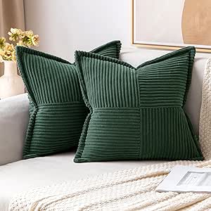 MIULEE Dark Green Corduroy Pillow Covers Set of 2