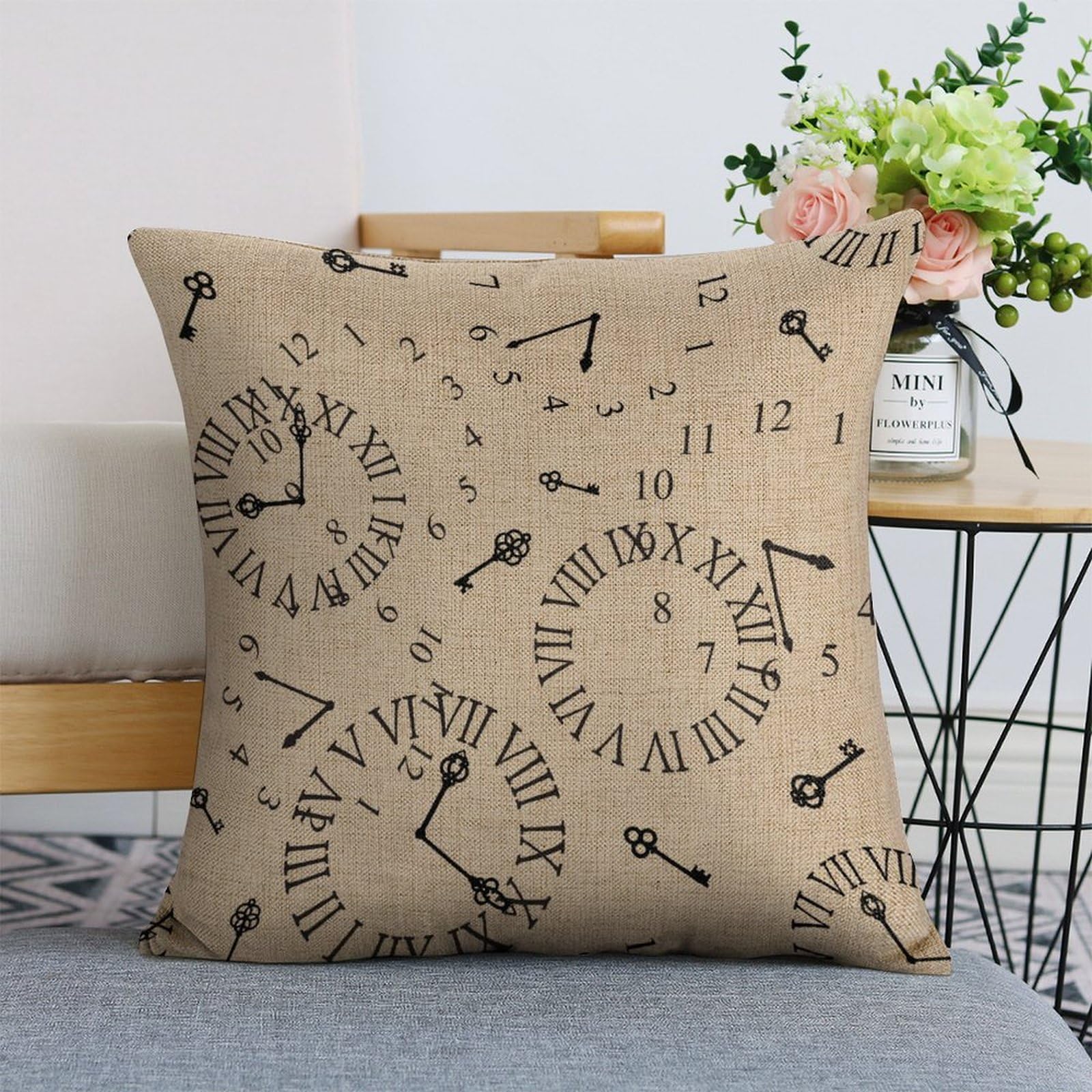 Pillow Covers 18x18 Antique Clock Face Pillowcase Set of 2 Linen Throw Pillow Covers Decorative Square Pillow Cases Standard Size for Couch Home Sofa Bed Pillow Protector