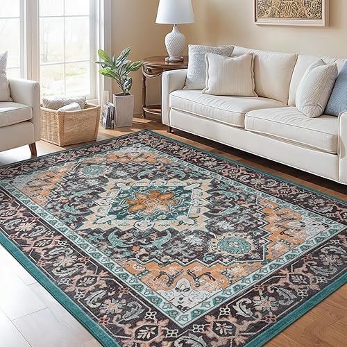 Miniatura 80 de Lofus Alfombras de área de 5 x 7 pies para sala de estar, alfombras lavables para dormitorio, cocina, alfombra bohemia vintage, suave, Vintage Beige