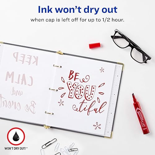 Miniatura 3 de AVERY Marks-A-Lot - Marcadores permanentes, tamaño regular estilo escritorio, punta de cincel, resistente al agua y al desgaste, 1 marcador rojo