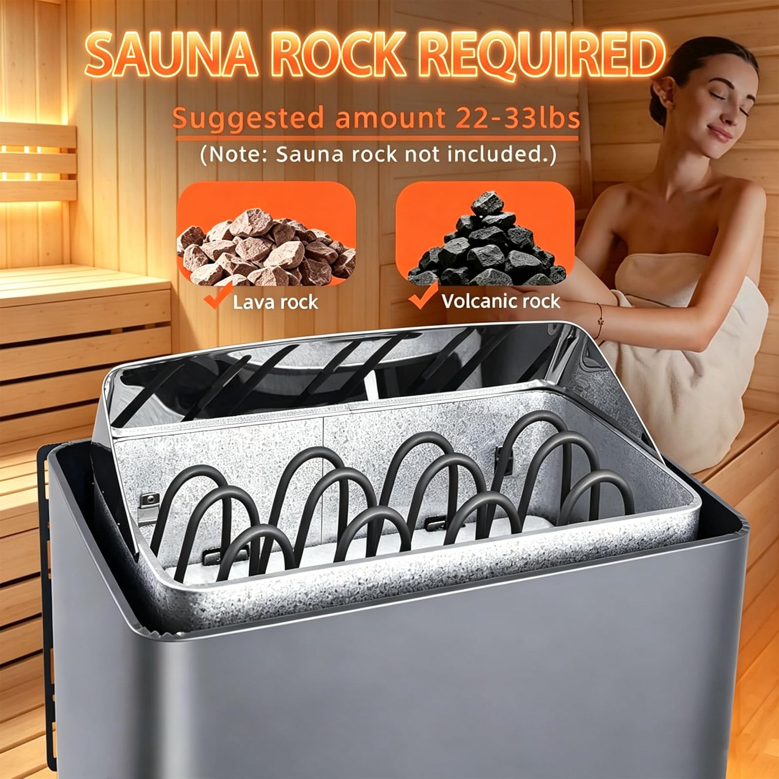 Riscaldatore Elettrico per Sauna, Stufa a Vapore in Acciaio Inox, riscaldatore per Sauna secca, Temperatura Regolabile e Timer di 3 Ore, Stufa per Bagno Turco per casa e Spa 110V-6KW