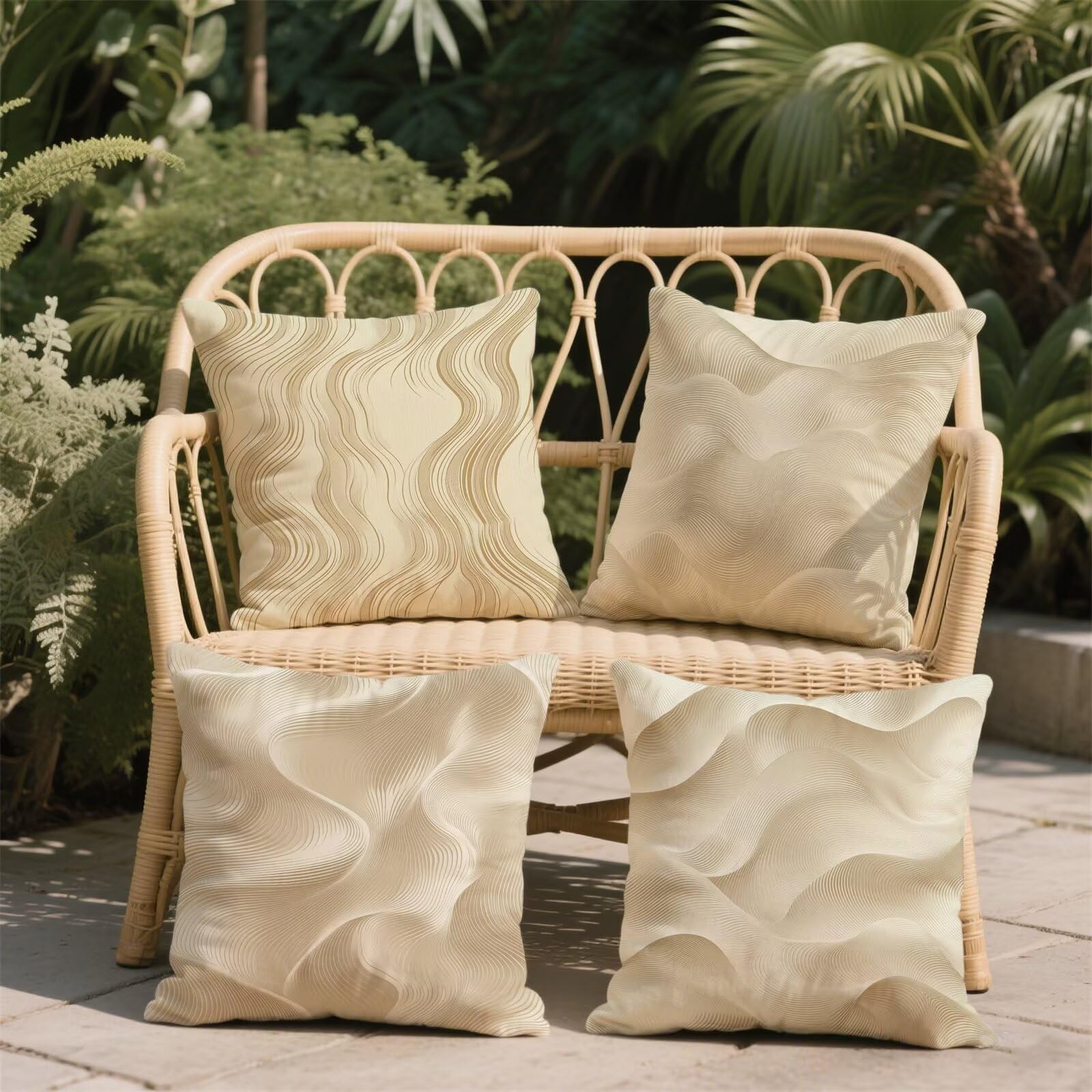 Raya Funda Cojin 65x65 Cojines Sofa Beige Cojines Cama Juego de 4 Cuadrado Lino Pillow Doble Cara Impresión Cushion Covers con Cremallera Invisible para Exterior Garden Chair Decor, Regalo Mujer S-905