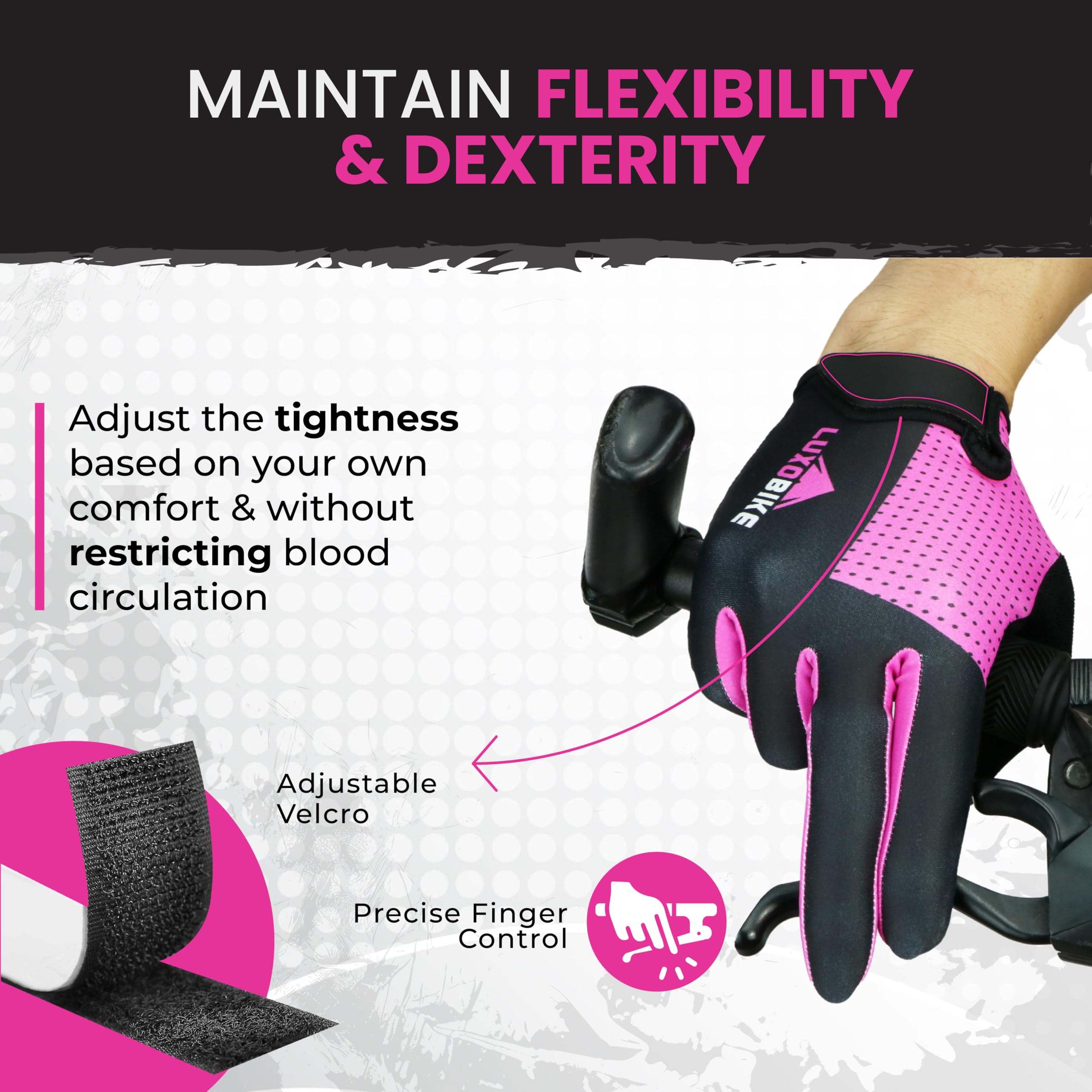 Gants de Cyclisme Gants de Cyclisme - Gants de VTT - Antidérapants - Absorption des Chocs - Respirants - pour VTT - Reconnaissance des écrans tactiles, Homme Femme, Pink - Full Finger, Small
