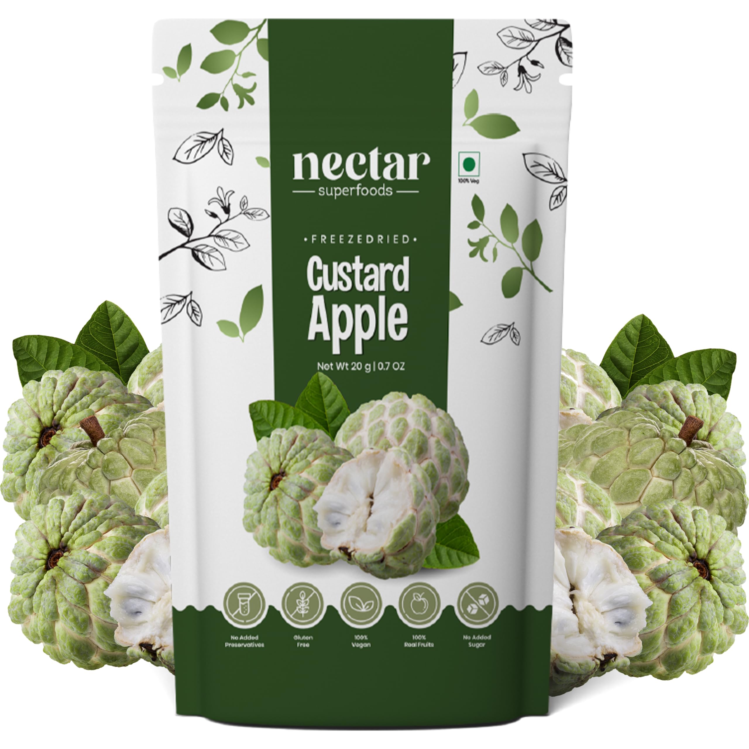 Nectar Superfoods Freeze Dried Custard Apple | No Preservatives, No Added Sugar, Healthy Dried Fruit | 100% Natural, Vegan, Gluten Free Snack for Kids and Adults | 20 gram Pouch (PACK OF 1)-image-7