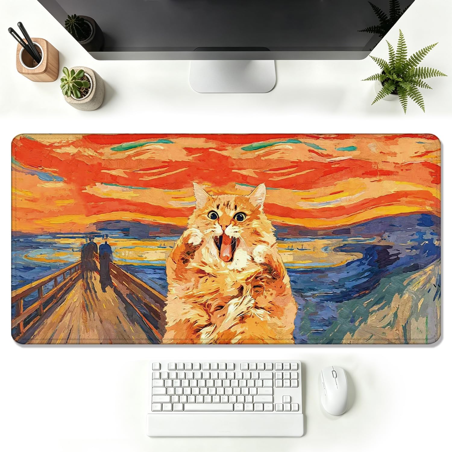 Funny Scream Orange Cat Large Gaming Mouse Pad 31.5x15.7in