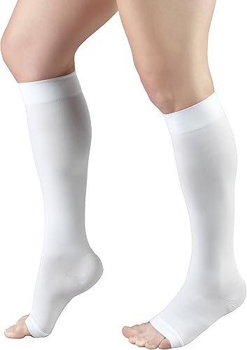 Vista 18 de Truform Medias quirúrgicas, compresión de 18 mmHg para hombres y mujeres, longitud alta hasta la rodilla, puntera abierta, color negro, talla M