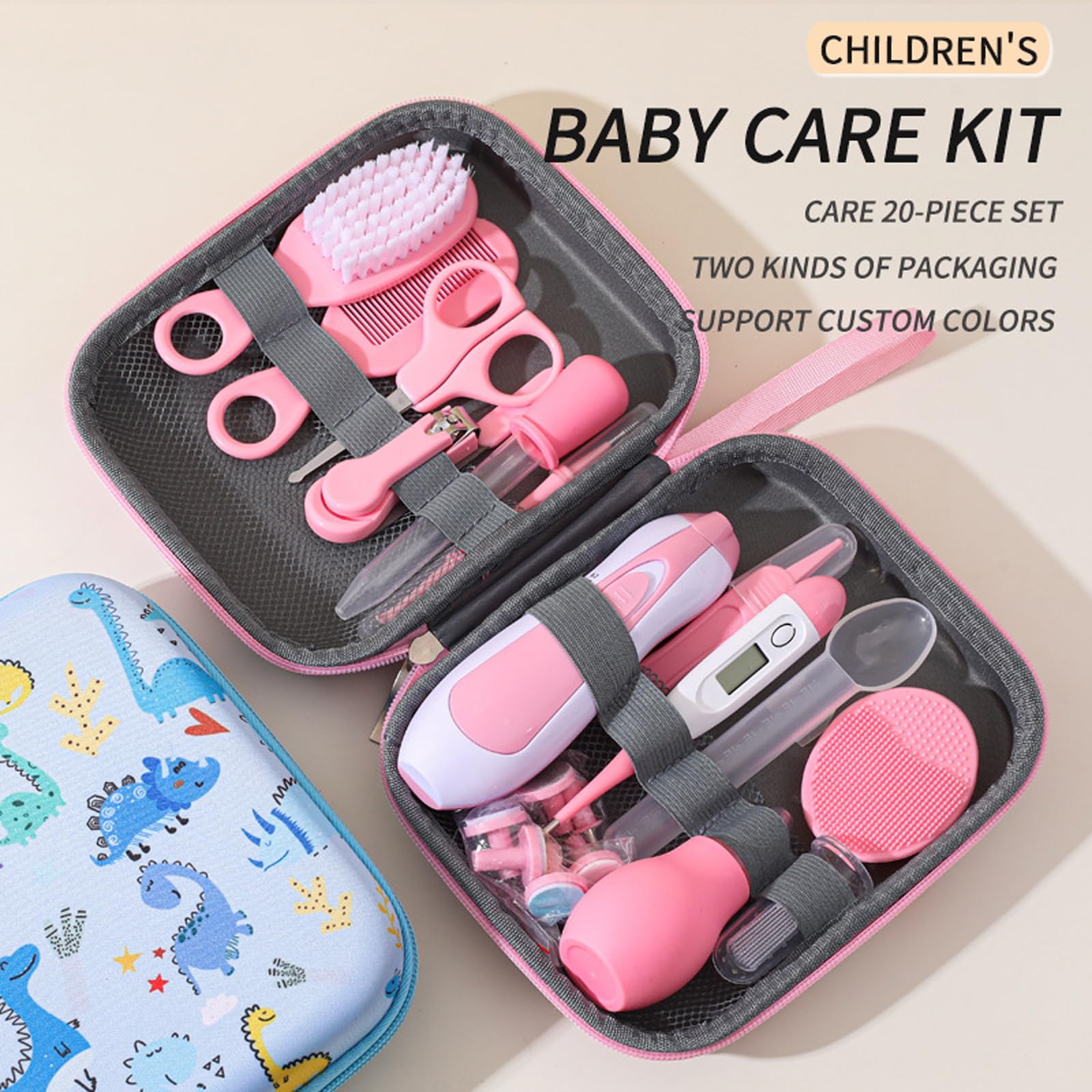 Liemuao Trousse de Soin Bébé, Compact et Portable, Kit Complet 16 Accessoires dont Thermomètres, Coupe-Ongles, Brosse, Trousse de Toilette Bébé pour les Voyages et la Maison Garcon Fille (Bleu)