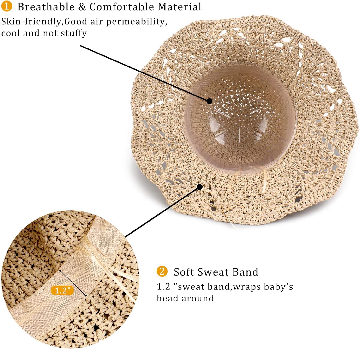 Baby Girl Straw Hat 3-6 Years Girls Summer Beach Hats with Bowknot Sun Protection Hats for Kids - Image 3