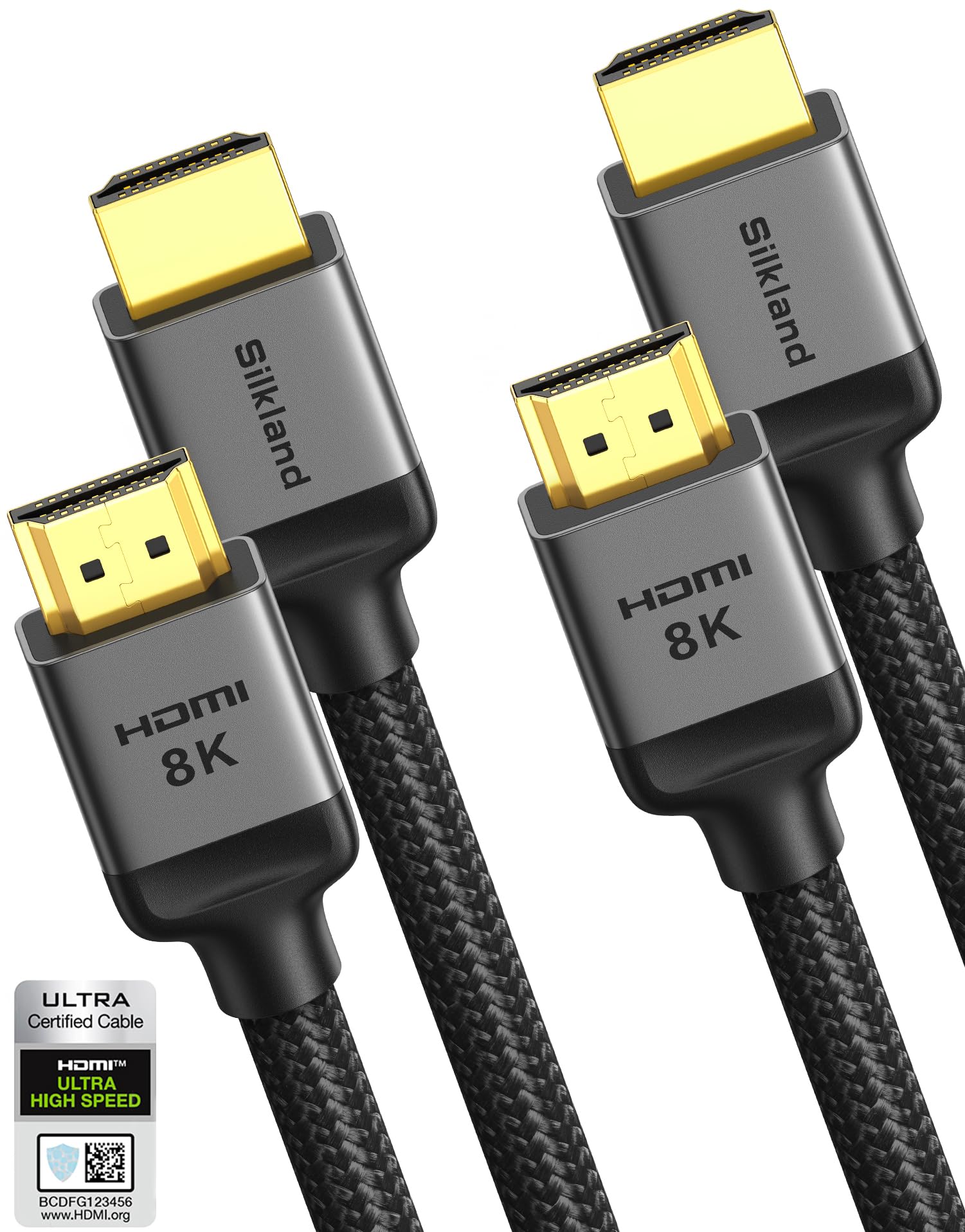 Photo 1 of Silkland 10K 8K HDMI 2.1 Cable 2-Pack 3.3FT, Certified Ultra High Speed HDMI 2.1 Cable [8K@60Hz, 4K@120Hz] eARC/ARC, Dolby Atmos Vision, 48Gbps, HDR, HDCP Compatible for Samsung/Vizio/SoundBar/BluRay