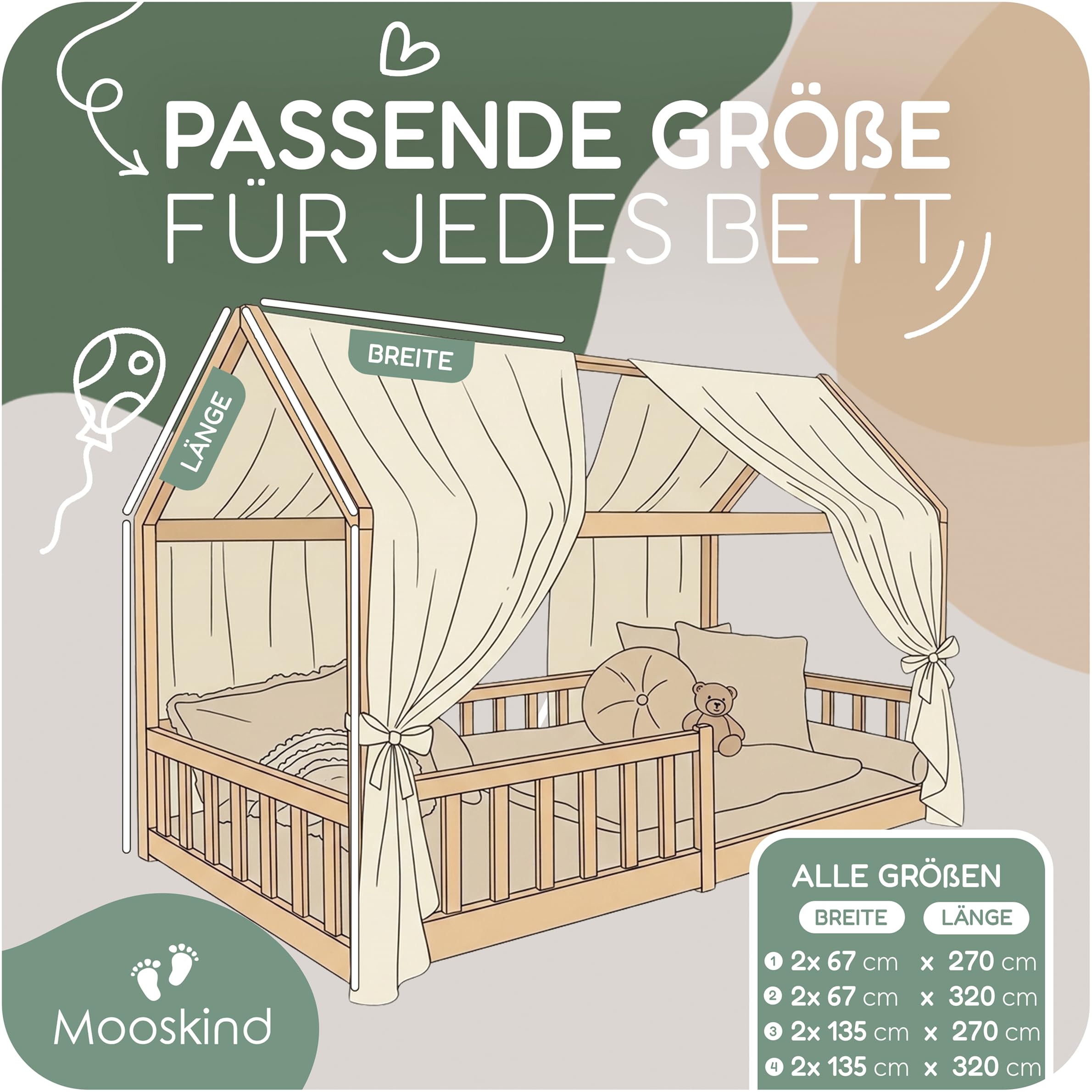 Hausbett Himmel – Aus weichem Musselin in 9 Farben – 100% Bio-Baumwolle – Traumhafte Hausbett Deko & Himmelbett Vorhänge – Made in Europe mit Liebe