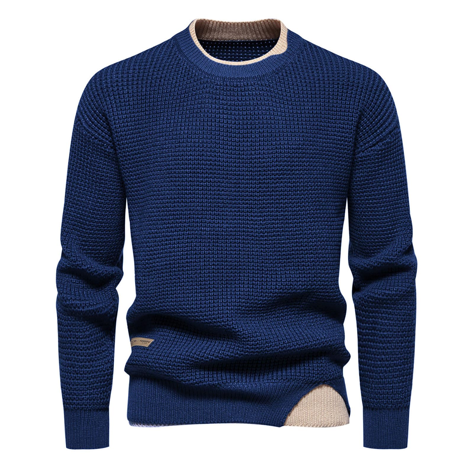 Generisch Suéter falso de dos piezas para hombre, jersey de punto 2 en 1, jersey de punto fino, jersey de invierno, cálido, manga larga, cuello redondo, jersey de punto fino, ligero