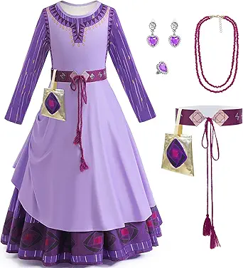GRIVOS Wish Asha Dress costume for Girls Princess Dress Up Kids Cosplay Outfits Halloween Christmas Party