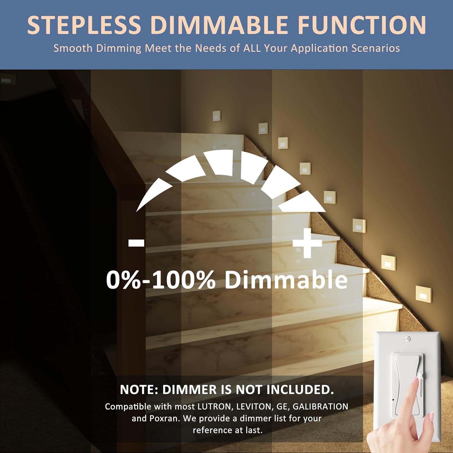 12 Pack Motion Sensor Stair Lights Indoor Outdoor, 120V Hardwired Motion Activated Step Lights, 4W 300LM Dimmable Staircase Light, 5CCT Stairway Light, 2700K/3000K/4000K/5000K/6500K, ETL, White