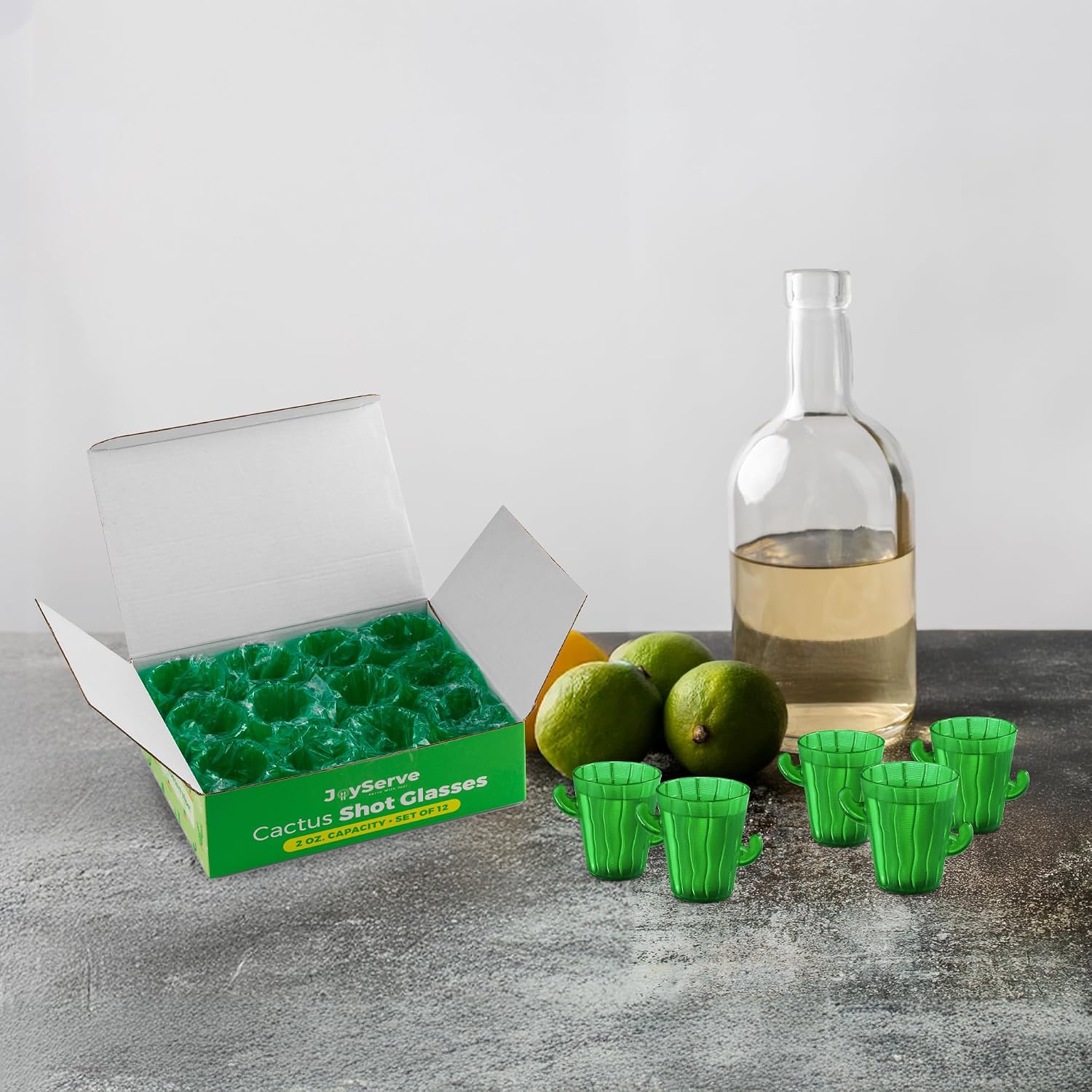 Cactus Plastic Shot Glasses - Pack of 12 Novelty Western 2-Oz Shot Glasses