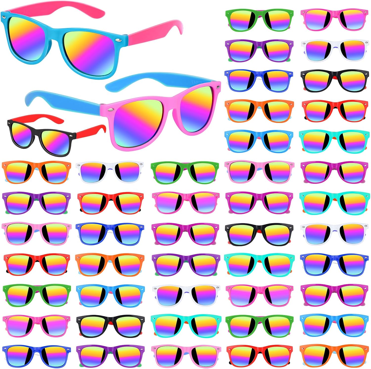 Gifts2U Kids Sunglasses Bulk Party Favors for Kids Ages 3-8, 48 Pack Rainbow Neon Sunglasses for Boys Girls with UV400 Protection, Birthday Pool Gifts Party Supplies.