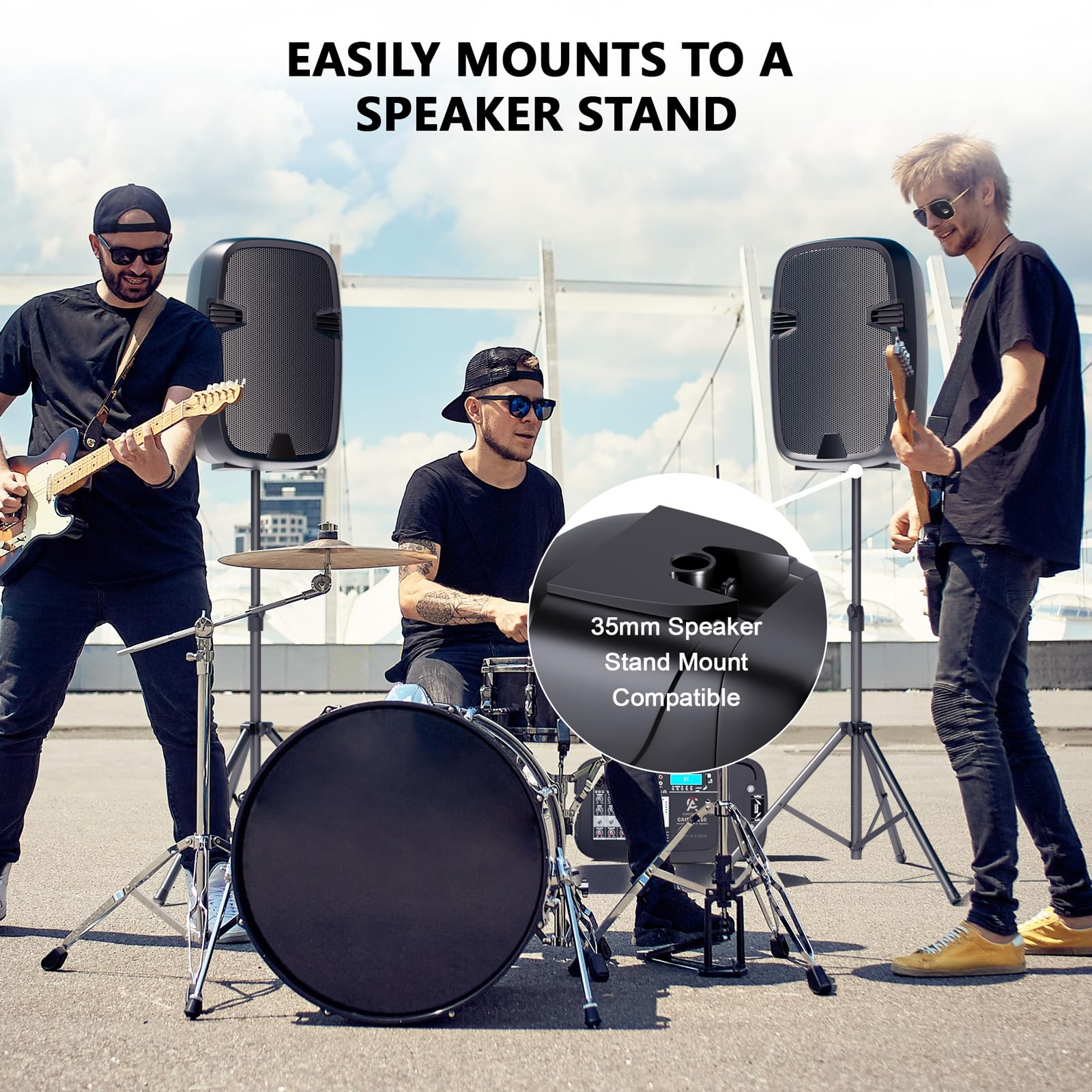 8-Channel Portable PA System with Bluetooth, Microphone, 2 Speaker Stands, USB, Reverb/Delay Effects - Perfect for Outdoor Events, Parties, Weddings, Church Services (2 x 10 Woofers)