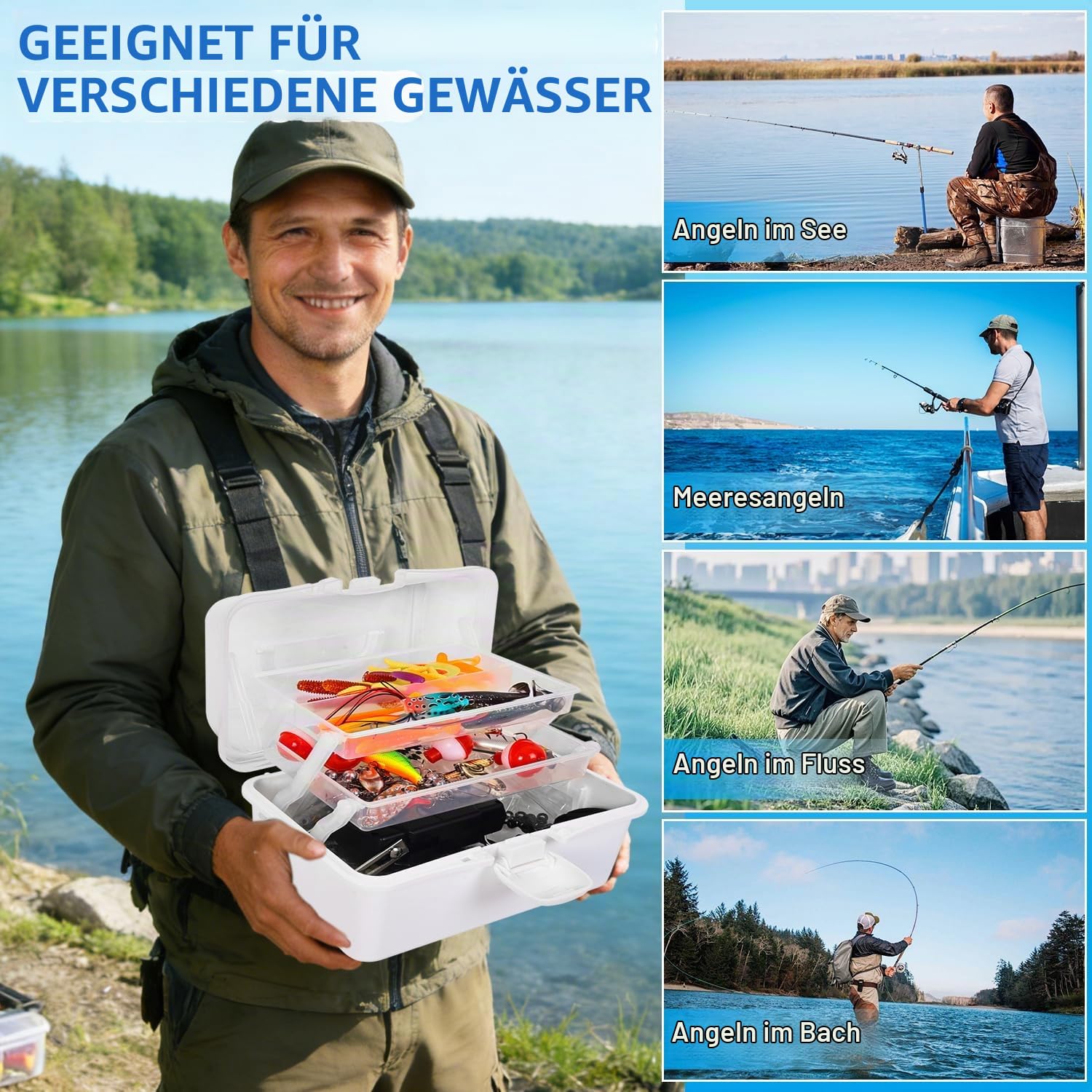 320-Teiliges Angelzubehör-Set,Komplette Angelausrüstung für Anfänger & Profis,Angelset mit Köder, Haken, Angelzange, Angelwaage,Angelkoffer mit Zubehör
