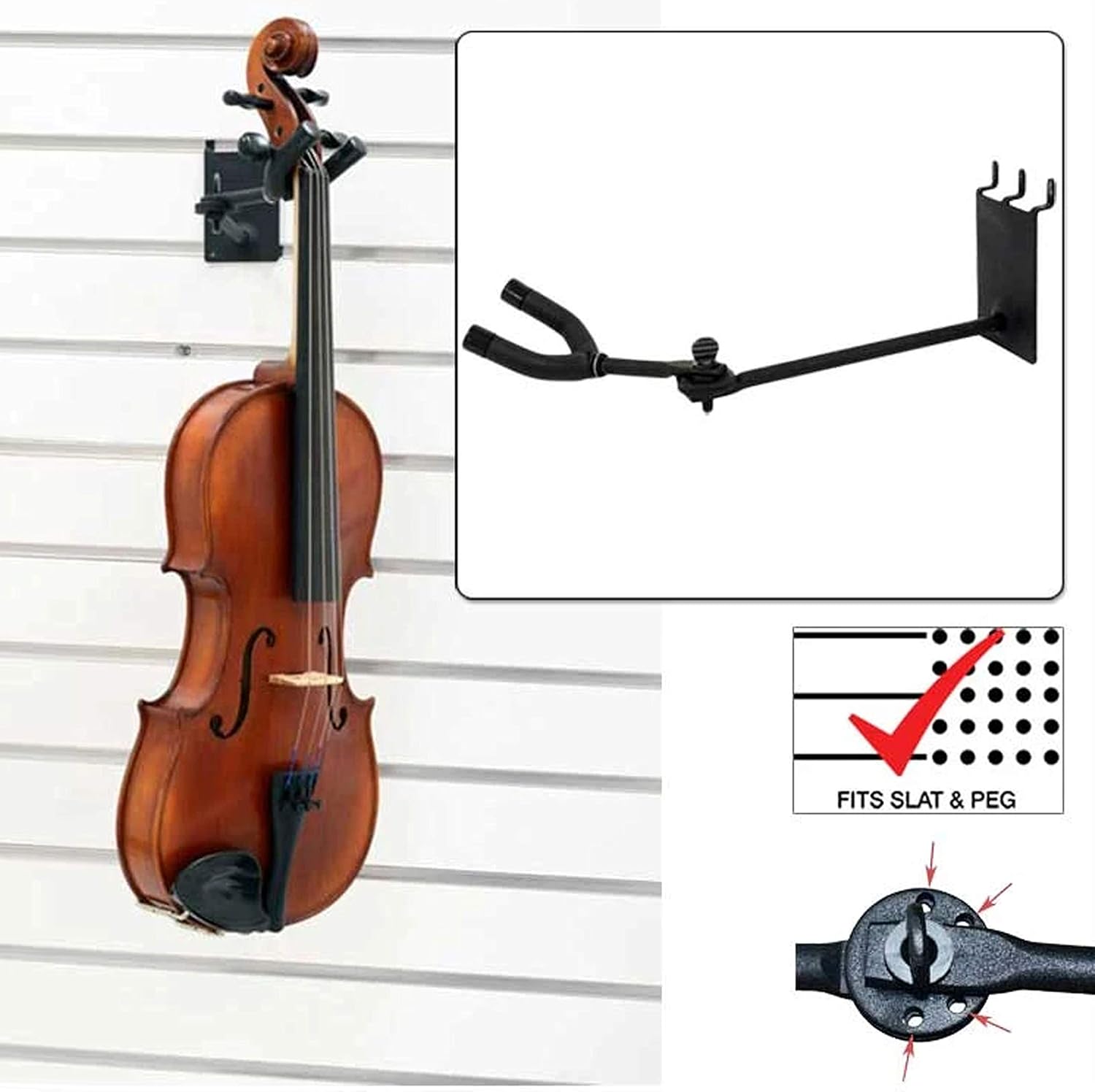 Adjustable Padded Metal 7" Violin/Viola Hanger, Can Be Used as a Slatwall or Pegboard Mounted Display (Quantity 1) (1)