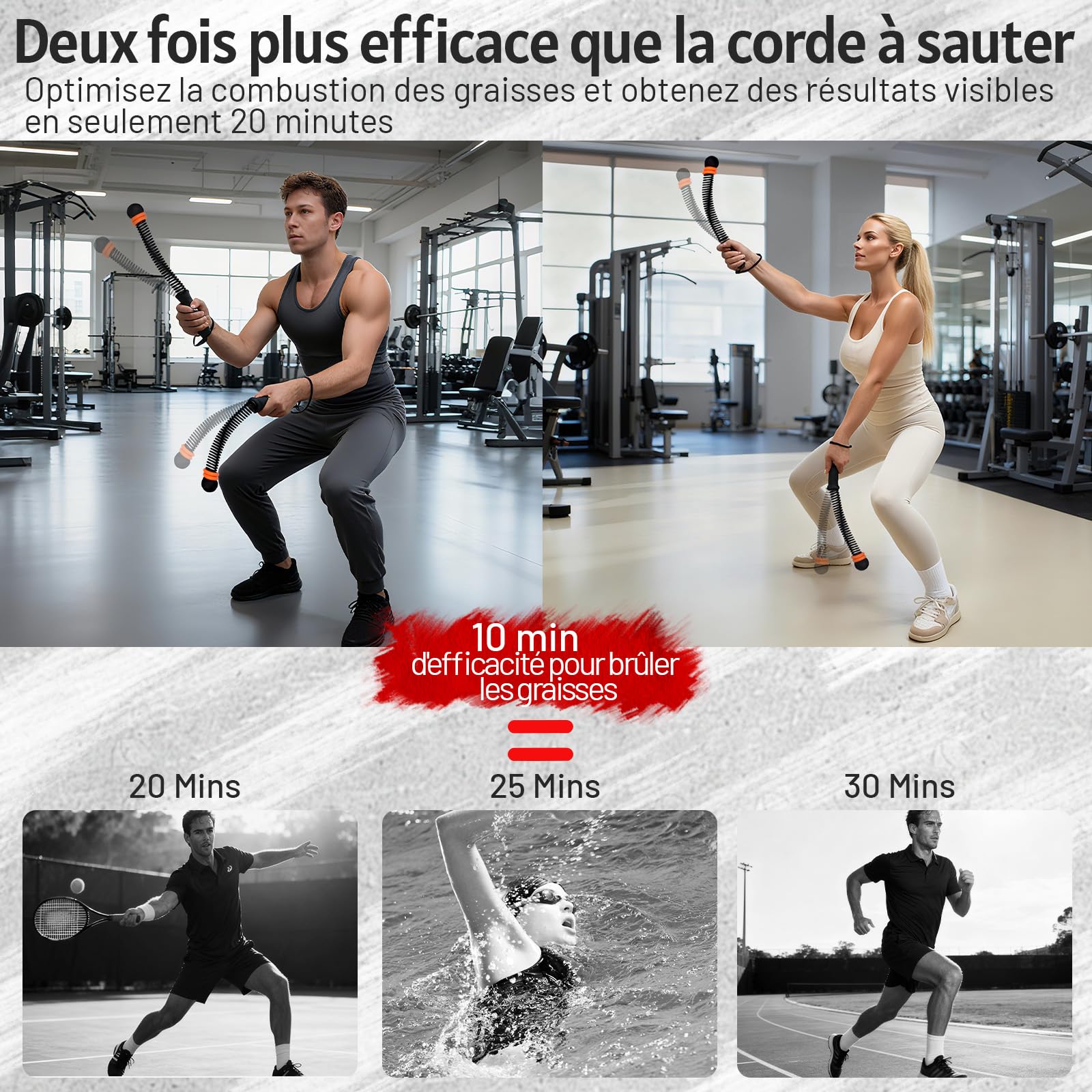 Corde de Combat sans Corde avec Poids réglables, Outil de Fitness Silencieux Facile à Transporter pour la Sculpture Totale du Corps, Le Cardio et la Combustion des Graisses (Noir)