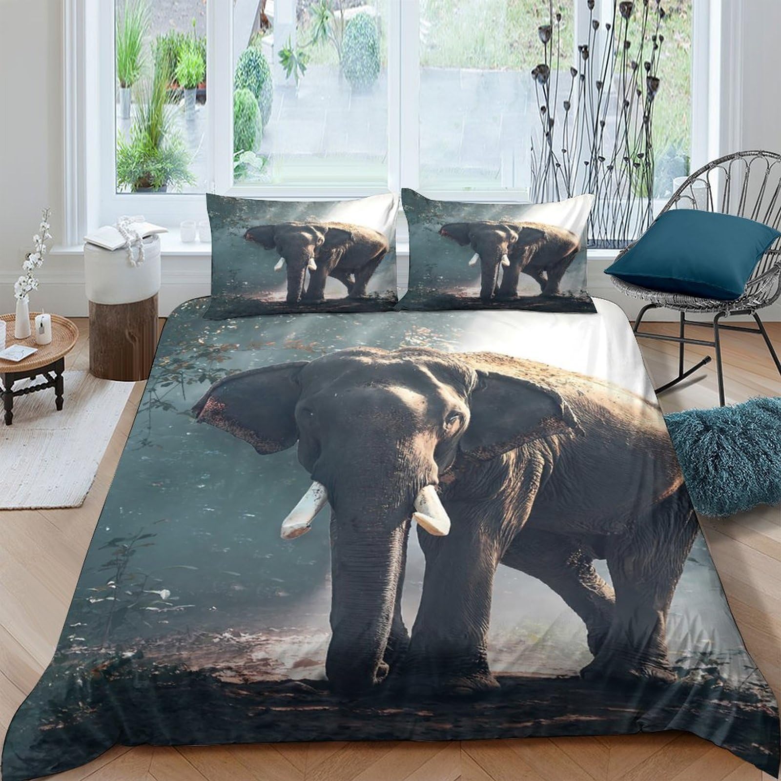 Ctjqhvkz Style-9 3D Printed Elephant Forest Fitted Sheet Microfiber Soft Decorative Wildlife Bed Cover For Bedroom Guest Room Dorm Single（135X200cm）
