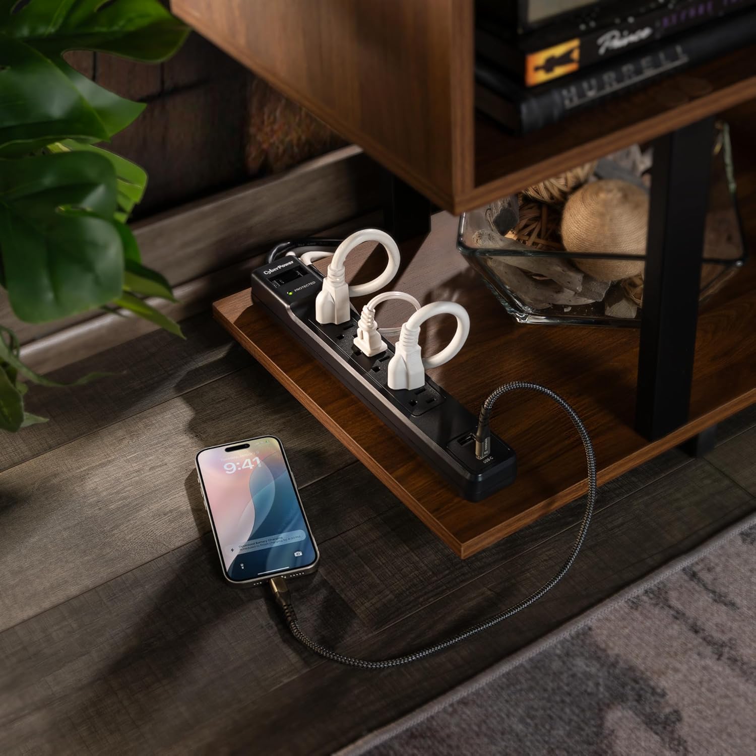 CyberPower CSP604UC Surge Protector, 1500J, 6 Outlets, 1 USB-A, 1 USB-C, 4 Foot Power Cord, Black, ETL