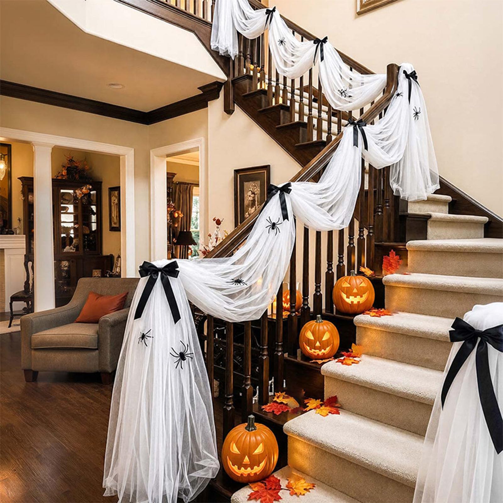 PANGBOER Treppengeländer, Halloween Drape, weißes transparentes Gaze