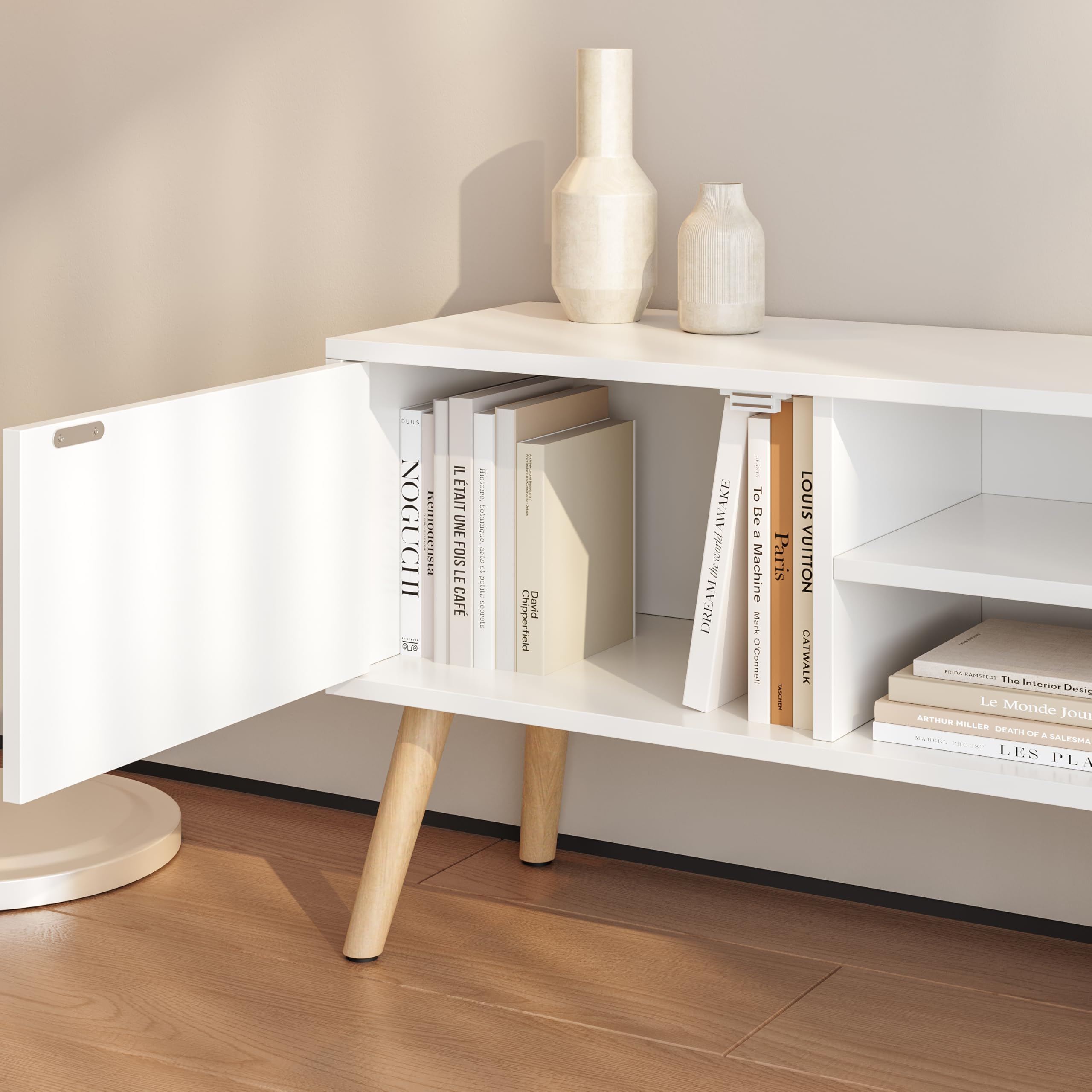 [en.casa] Fernsehtisch Eskilstuna mit Schranktüren und Ablagefächern Fernsehschrank TV Sideboard für Schlafzimmer, Wohnzimmer 120 x 29,5 x 46,5 cm Weiß