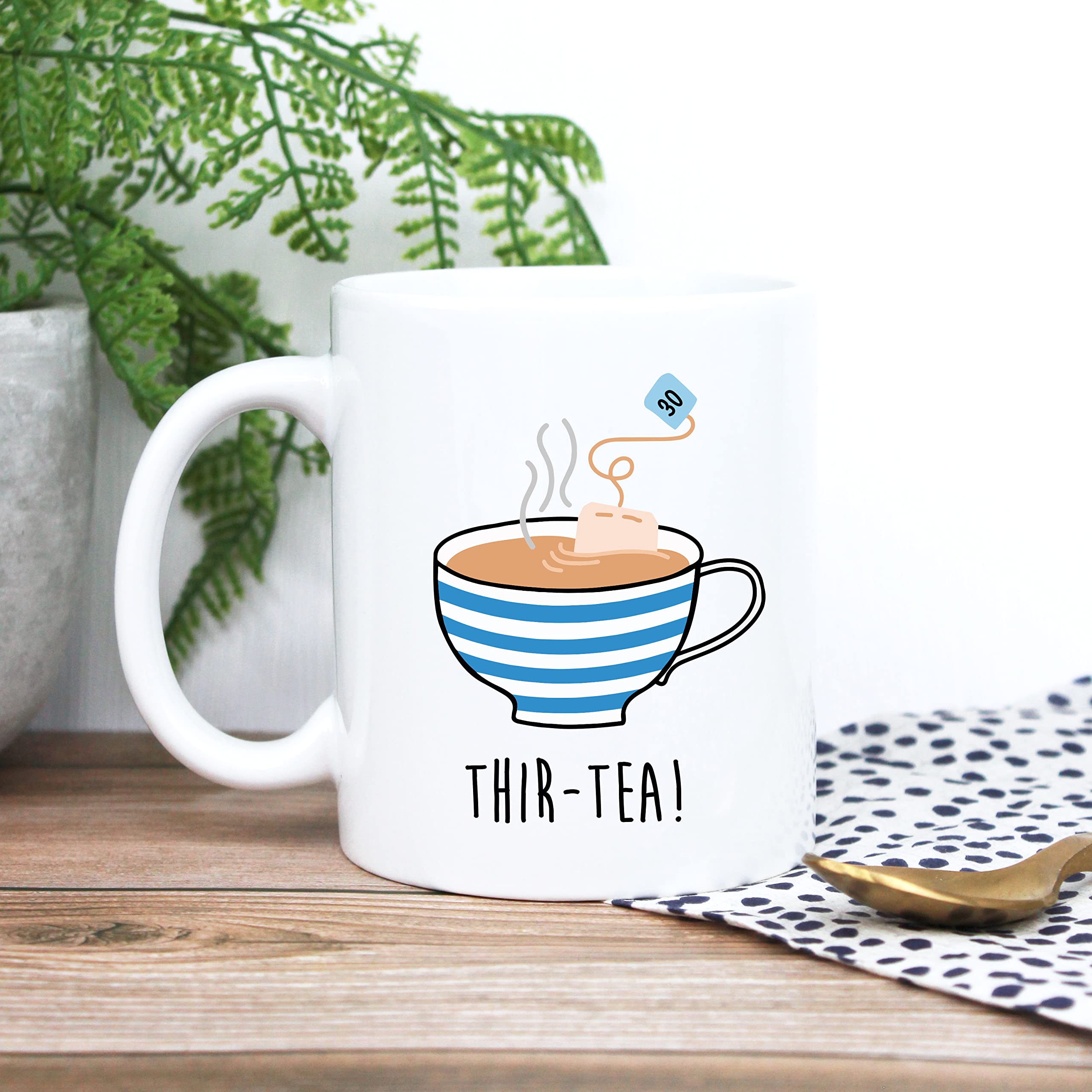 Ebuygb Men's White Printed Ceramic Coffee Mug -Thir-Tea Design - 350Ml Tea Cup, 30Th Milestone Birthday Gifts For Him - Thirtieth Gift For Friend, Brother, Son,