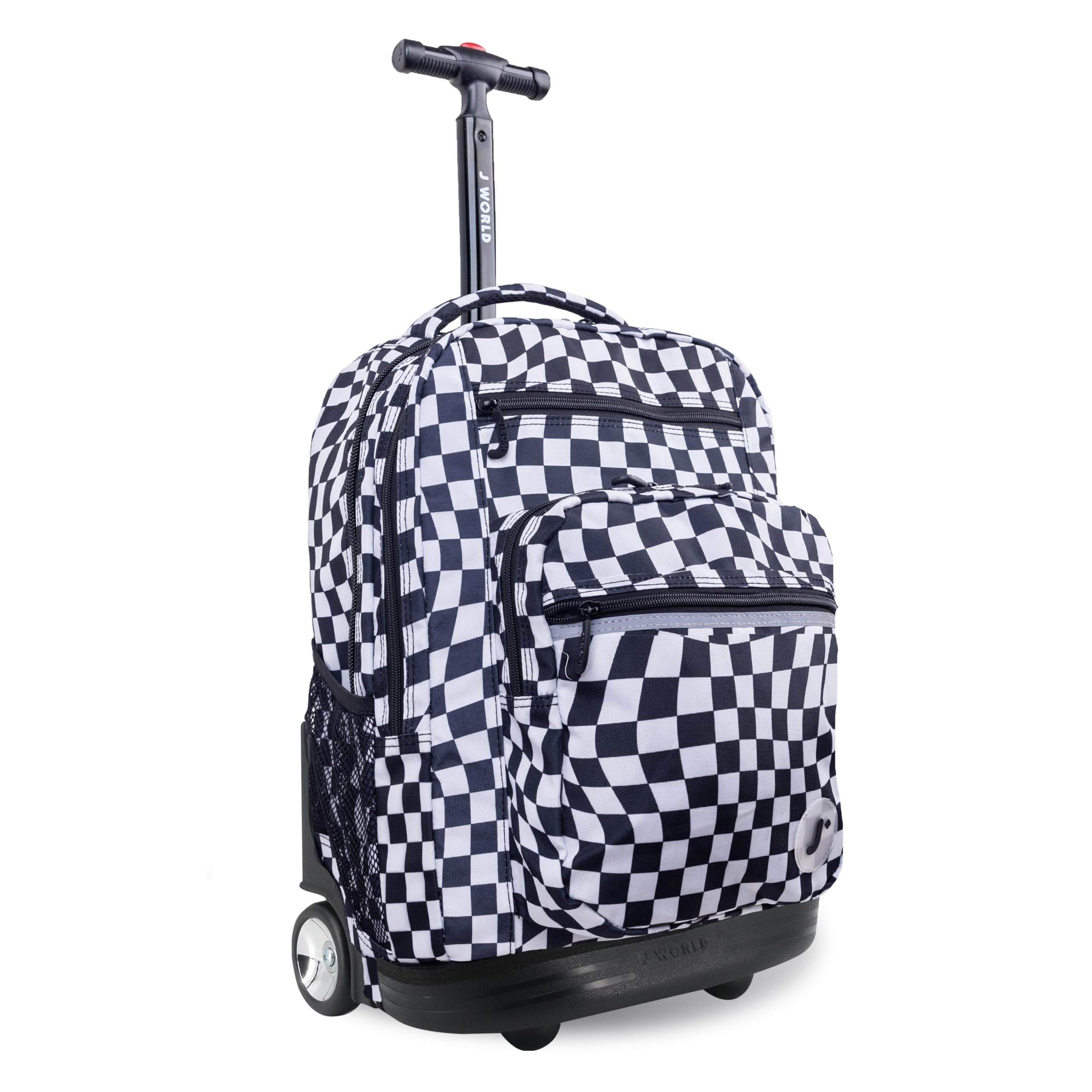 J World Sundance Laptop Rolling Backpack for Girls Boys. Roller Bookbag with Wheels, Wavy Checkers