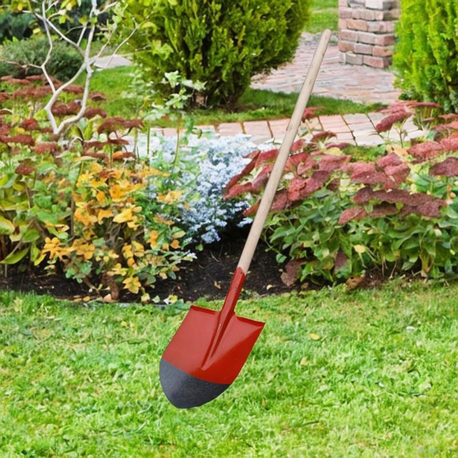 Paleta de mano para jardín, herramienta de jardinería con mango de madera para trasplante de paisaje, deshierbe, pala para cavar, pala resistente (42,5 x 22,7 cm)