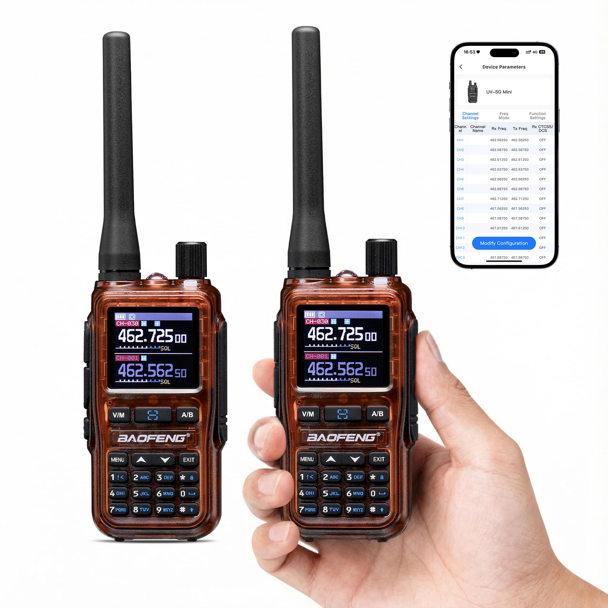 BAOFENG UV-5G Mini GMRS Handheld Radios, 999 CHs, App Programming, 2 Pack