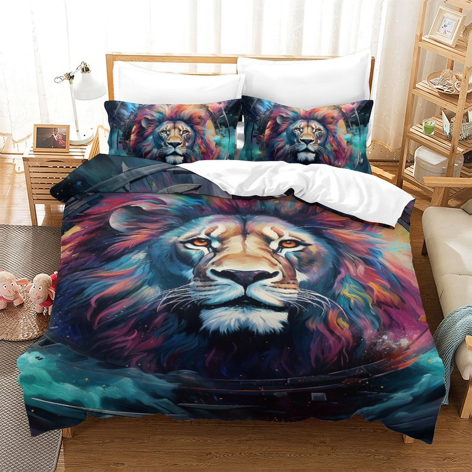 Housse de couette lion hypoallergénique contre la transpiration parure lit enfant 140x200