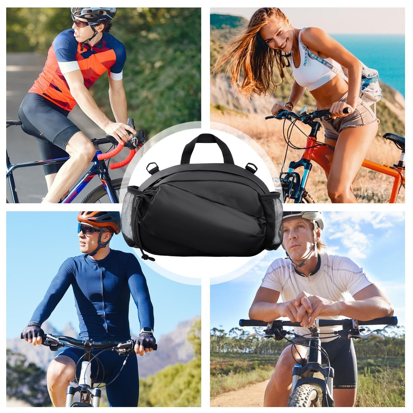 Sac de Guidon de Vélo Poche De Cadre Avec Fermeture Éclair Et Bandoulière | Pochette Étanche Accessoires Vélo pour Randonnée VTT Route Ville