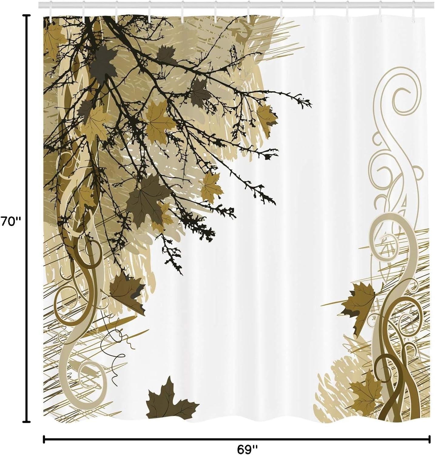 Ambesonne Nature Shower Curtain, Autumn Maple Leaves Branches in Fall Earthen Tones Faded Woodland Art Print, Cloth Fabric Bathroom Decor Set with Hooks, 69" W x 70" L, Dark Mustard