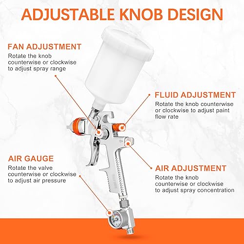 Miniatura 6 de REFINE Kit de pistola de pulverización, pistola de pintura automática con juegos de boquillas de 1.4/1.7/0.079 in, taza de 600 cc, pistola de