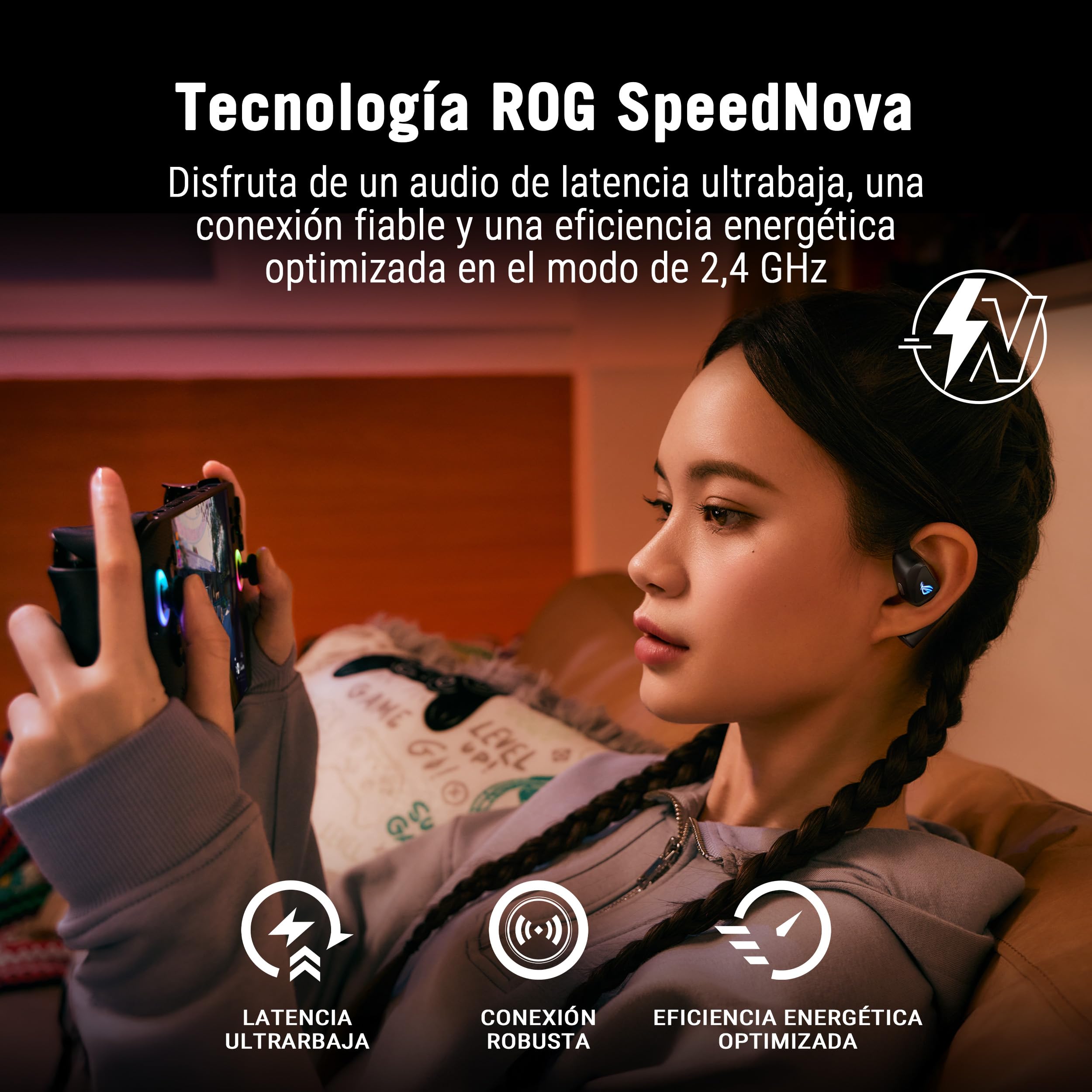 ASUS ROG Cetra Open Wireless - Auriculares Gaming (2,4 GHz y BT, ROG SpeedNova, Controladores de diafragma Recubiertos de DLC de 14,2 mm, cancelación de Ruido IA, 16 h de reproducción, IPX5) - Negro
