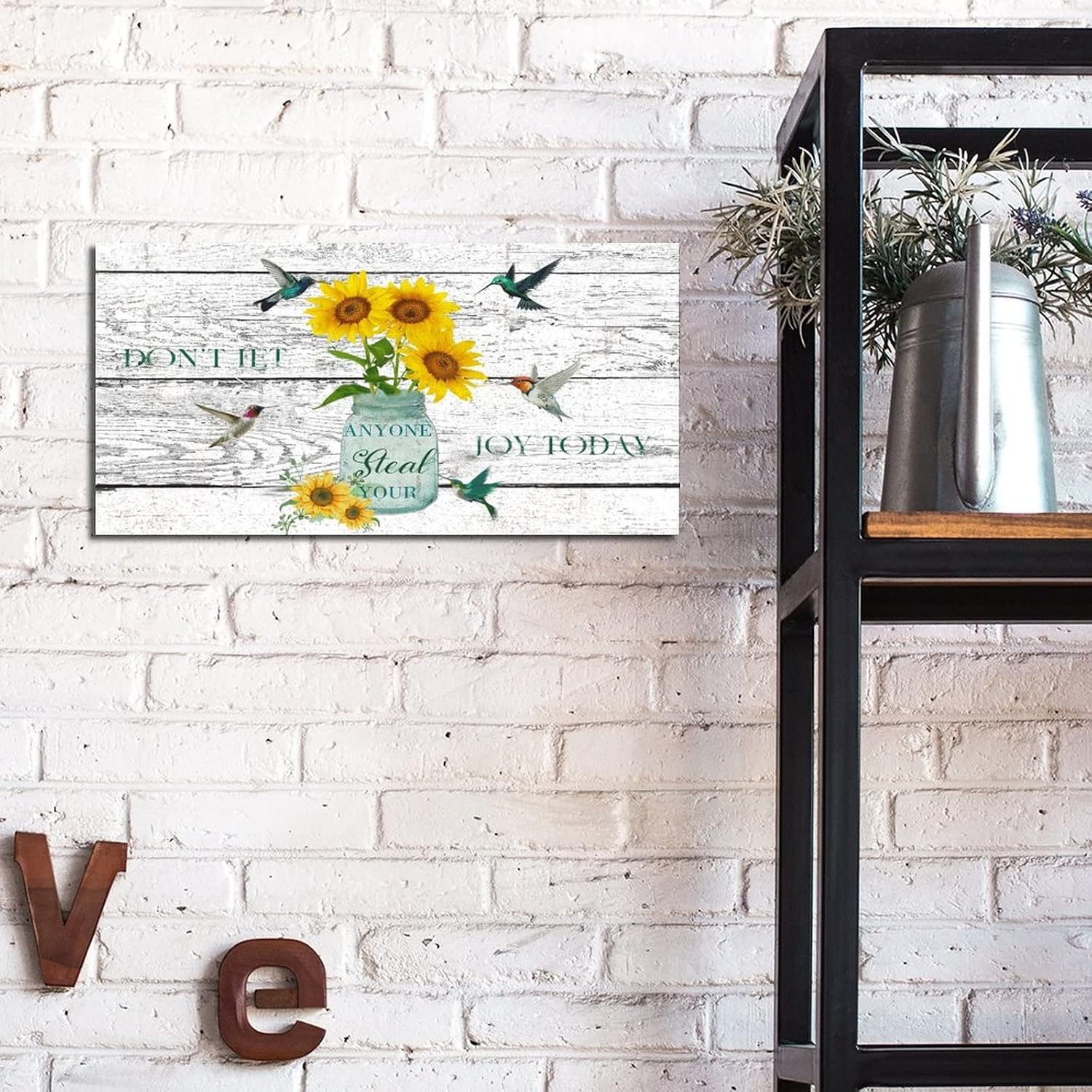 Don't Let Anyone Steal Your Joy Wood Sign Florals Botanical Wood Plank Hanging Sign Funny Wall Plaque Farmhouse Wooden Wall Art Decoration For Bedroom Living Room Wall Home Housewarming Gift 6x12in