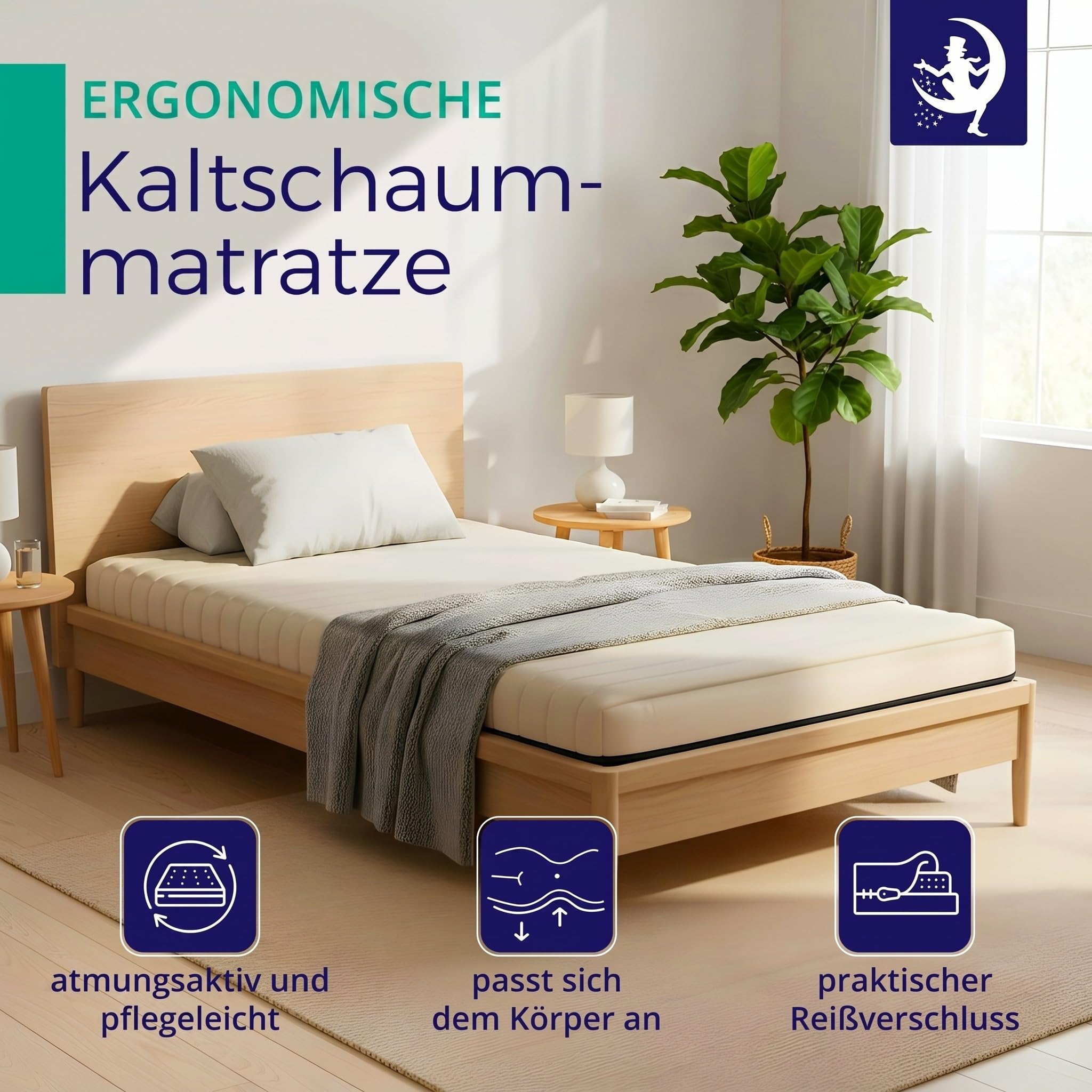 Mister Sandman Kaltschaummatratze 200x200 cm H3 – Rollmatratze 11 cm hoch – waschbarer Bezug 60° – Öko-Tex – Made in Germany